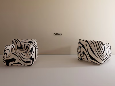 Modern Black and White Zebra Print Bean Bag Chairs for Living Room Decor 3d model