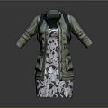 Olive Green Coat With Patterned Dress Layered Fashion Clothing Design With Pockets