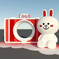 White Rabbit Doll Next To Red Camera Shaped Object With LOGO And Cloud Base 3d model