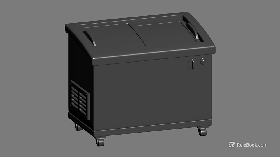 Black Portable Cooler With Wheels Dual Lid Ventilation Grilles And Control Knob 3d model 