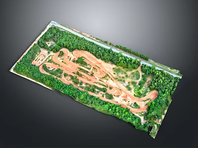 Aerial View Of Natural Landscape With Winding Path And Green Vegetation 3d model