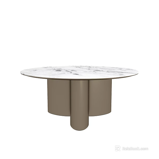 Elegant Modern Round Dining Table With Marble Top And Metal Base Design 3d model
