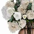 Elegant Brown Vase With White Roses Carnations Hydrangeas And Green Leaves
