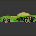 Futuristic Green Racing Car With Gold Cockpit And Decorative Red Accents On Shiny Dark Surface