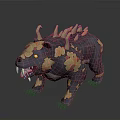 Fierce Bear Like Monster Character With Spikes Sharp Teeth Purple Orange Skin And Yellow Eyes