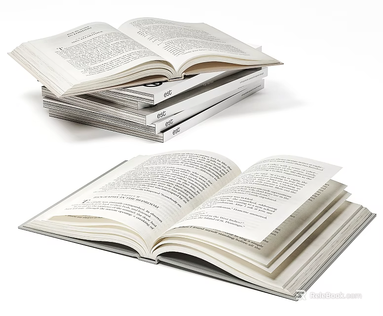 Open And Stacked Books With Visible Text Pages For Reading Materials 3d model