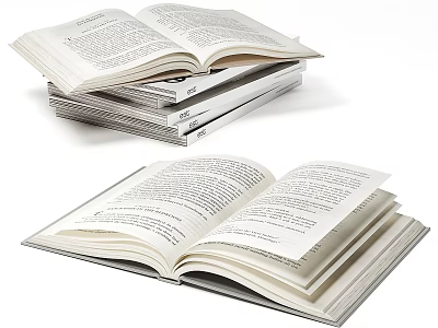 Open And Stacked Books With Visible Text Pages For Reading Materials 3d model