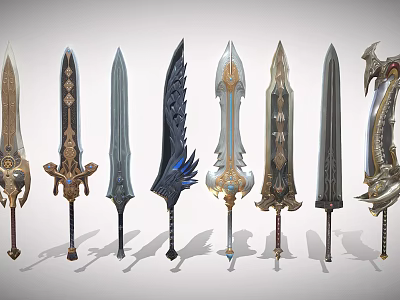 Various Ornate Fantasy Swords With Detailed Hilt Designs And Artistic Blades 3d model