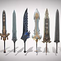 Various Ornate Fantasy Swords With Detailed Hilt Designs And Artistic Blades