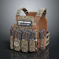 Camouflage Tactical Vest With Grupo Fleinas Label Multiple Magazine And Accessory Pouches Brown Webbing Straps