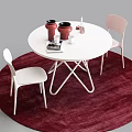 White Round Dining Table With Chairs Set On Red Rug And Decorative Items 3d model