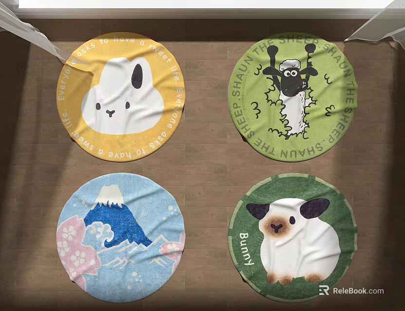 Round Rugs With Cute Animal And Nature Patterns In Vibrant Colors 3d model 