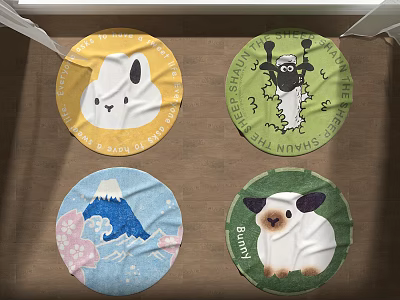 Round Rugs With Cute Animal And Nature Patterns In Vibrant Colors 3d model