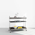 3 Tier Rolling Storage Shelf with Vase Plant Book and Fruit Bowl on White Background