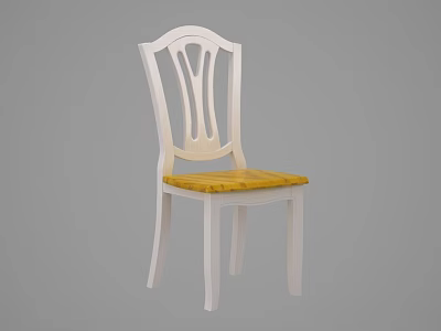 White Wooden Dining Chair With Elegant Curved Back And Yellow Upholstered Seat 3d model