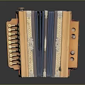 Vintage Wooden Accordion With Blue Bellows Leather Panels And Metal Decorations