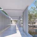 Modern Garden Landscape With Pool Reflections White Pergola Trees And Gray Walls