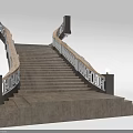 Staircase with Concrete Steps Ornate Railings and Decorative Lamp Posts Design 3d model