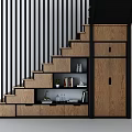 Elegant Wooden Staircase Design with Storage Cabinets and Open Shelves for Home Interior