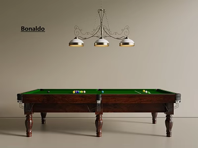 Bonaldo Wooden Billiard Table With Green Felt Surface And Hanging Chandelier 3d model