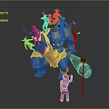 Giant Game Character Monster With Small Green Figures In Yellow Clothing Flag Bearer And Spears