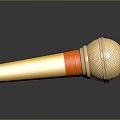 Yellow Handle Microphone With Orange Ring Gold Mesh Grille On Black Surface With Reflection 3d model