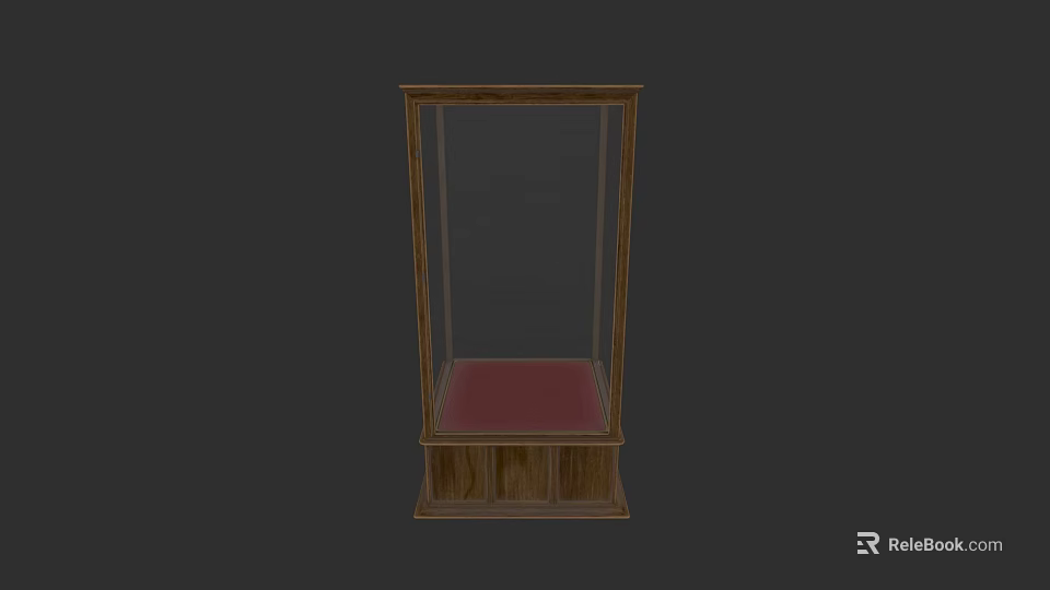 Wooden Glass Display Cabinet With Red Lining And Clear Glass Doors For Home Decor 3d model 