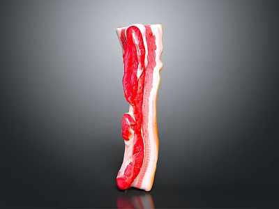 Fresh Raw Bacon with Red and White Marbled Texture on Black Background 3d model