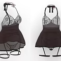 Black Women's Lingerie With Halter Neck Lace Details And Sheer Fabric Garter Straps