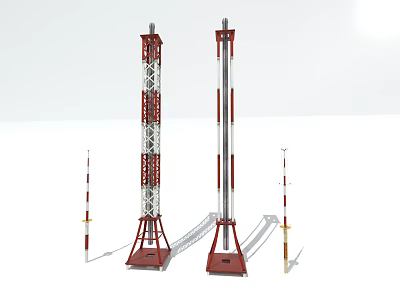Industrial Dual Tower Equipment With Metal Framework Red Base And Support Poles 3d model
