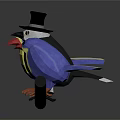 Low Poly Style Three Birds On Black Branch With Top Hat Bird And Gray Background