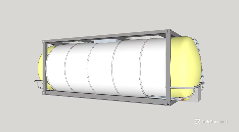 Cylindrical Storage Tank With Metal Frame White And Yellow Exterior For Industrial Use 3d model 