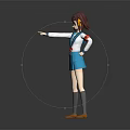 Anime School Girl Character Wearing Blue White Uniform With Headphones Pointing Side Pose