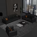 Modern Grey Leather Sofa Coffee Table Set With Orange Cushions In Living Room