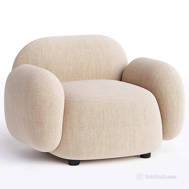 Beige Single Sofa With Round Arms Modern Upholstered Design For Living Room 3d model 