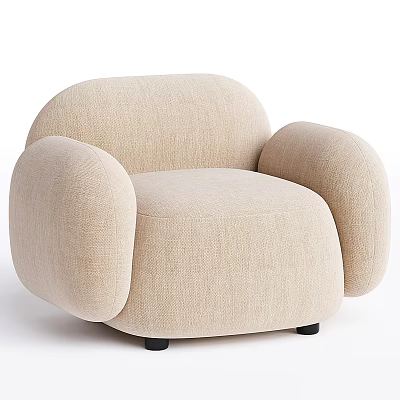 Beige Single Sofa With Round Arms Modern Upholstered Design For Living Room 3d model