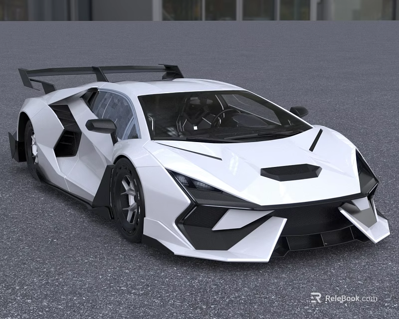 White Sports Car With Modern Aerodynamic Design Sharp Front Face Black Accents And Rear Spoiler 3d model 