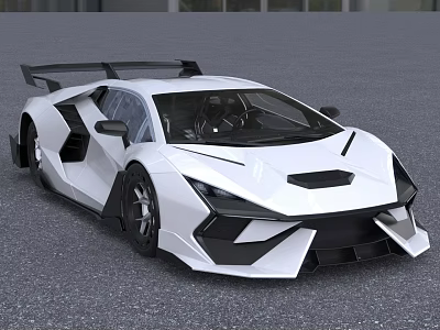 White Sports Car With Modern Aerodynamic Design Sharp Front Face Black Accents And Rear Spoiler 3d model