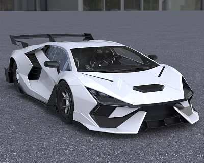 White Sports Car With Modern Aerodynamic Design Sharp Front Face Black Accents And Rear Spoiler 3d model
