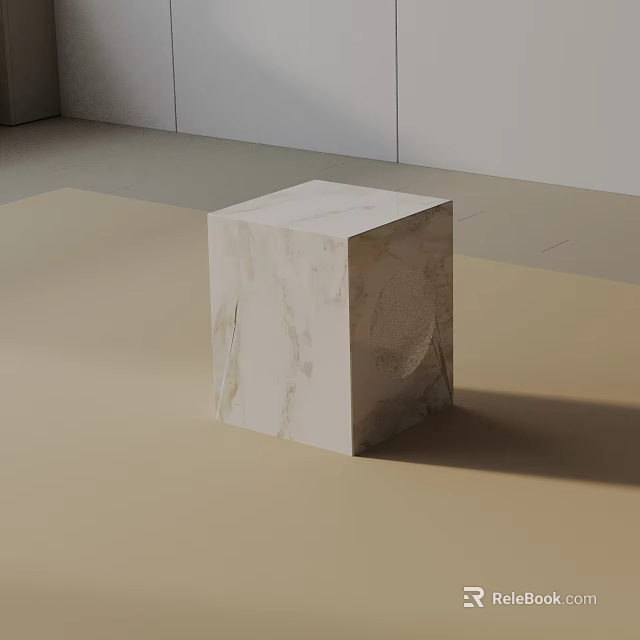 Stylish White Marble Cube Side Table in Modern Living Room Interior 3d model
