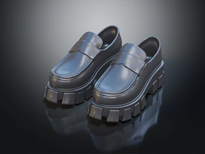 Black Leather Loafers With Thick Sole Modern Stylish Design For Fashionable Look 3d model