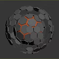 Metallic Geometric Sphere Made Of Hexagonal Polygons With Silver Black Red Futuristic Accents