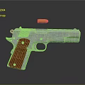 Detailed Silver Pistol With Red Grip And Bullet In Mid Air On Dark Background