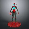 3D Female Character Model With Red Black Design Blue Glowing Elements Knife On Circular Platform