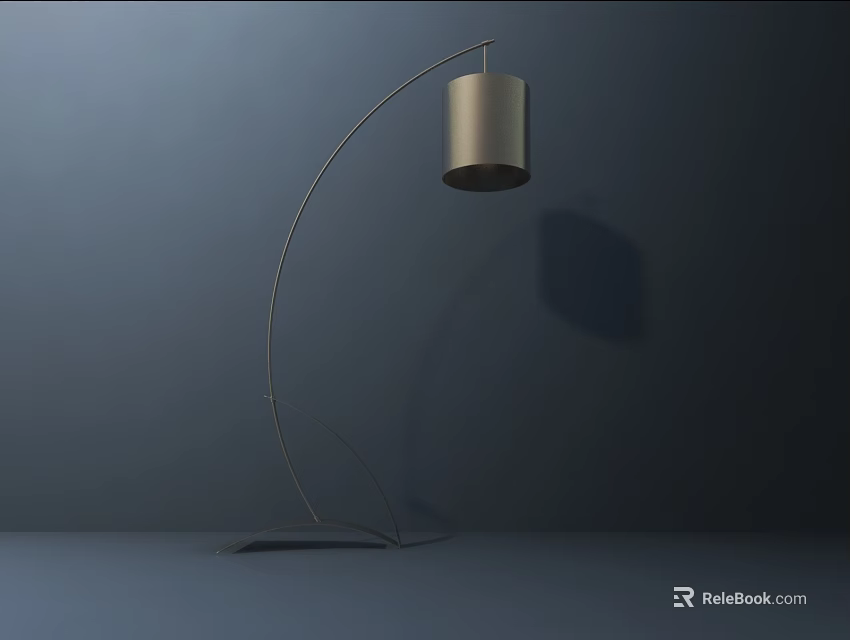Modern Arc Floor Lamp With Sleek Metallic Stand And Cylindrical Shade 3d model 