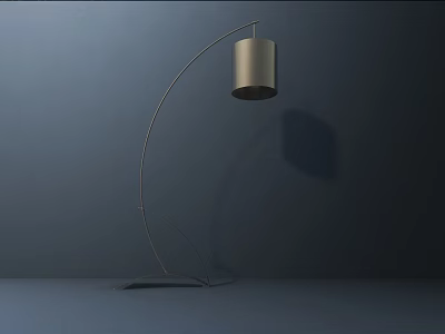 Modern Arc Floor Lamp With Sleek Metallic Stand And Cylindrical Shade 3d model