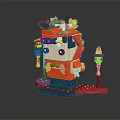 Traditional Themed Building Blocks Model With Decorative Lanterns Red Blue Details And Stable Base