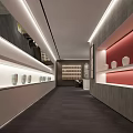 Modern Interior Space With Glass Partitions Display Shelves Green Plants And Wooden Flooring