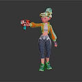 3D Female Character Wearing Red Jacket White Headgear And Holding Blue Glowing Device
