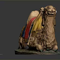 Decorative Camel Figurine With Yellow Red Fabric Saddle And Green Base